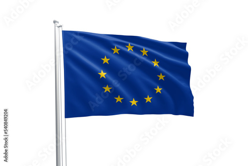 Flag of the European Union. Eu flag waving in the wind on a transparent isolated background