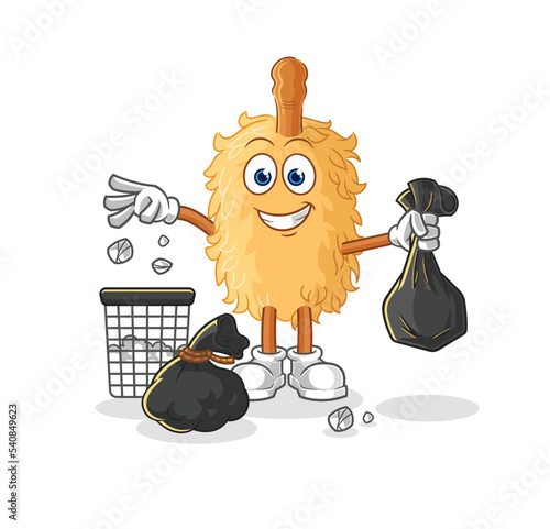 feather duster Throw garbage mascot. cartoon vector