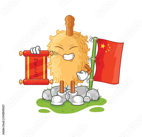 feather duster chinese cartoon. cartoon mascot vector