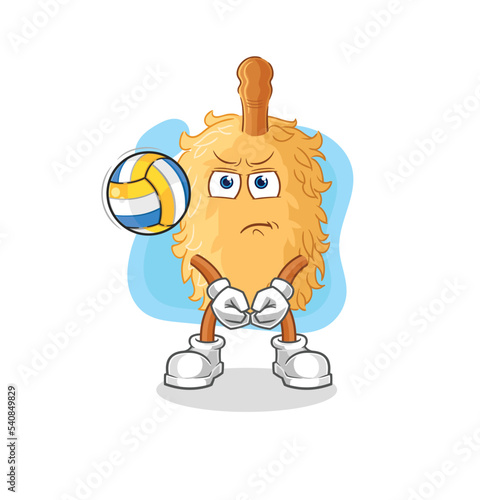 feather duster play volleyball mascot. cartoon vector