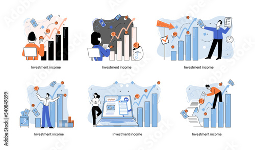 Investment, saving money and finance growth business concept metaphor. Analyzes charts and indicators of income growth. Investment income from securities and other non-commercial investments dividends