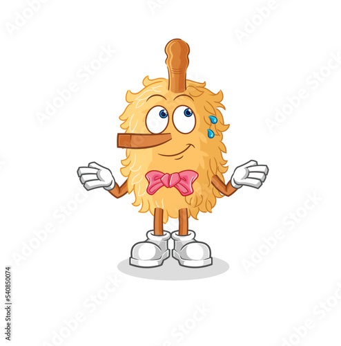 feather duster lie like Pinocchio character. cartoon mascot vector