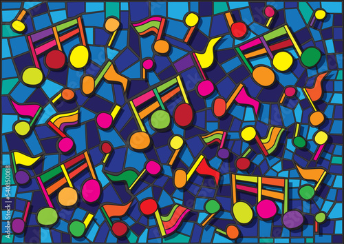 musical notes glass stained moses colorful design and pattern background illustration vector