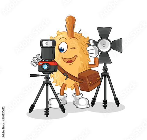 feather duster photographer character. cartoon mascot vector