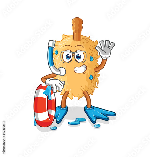 feather duster swimmer with buoy mascot. cartoon vector