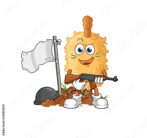 feather duster army character. cartoon mascot vector