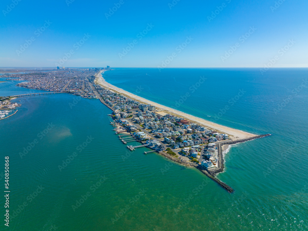 Longport Point aerial view with Atlantic City at the background, Longport, New Jersey NJ, USA. Longport is the southernmost town of Absecon Island. 