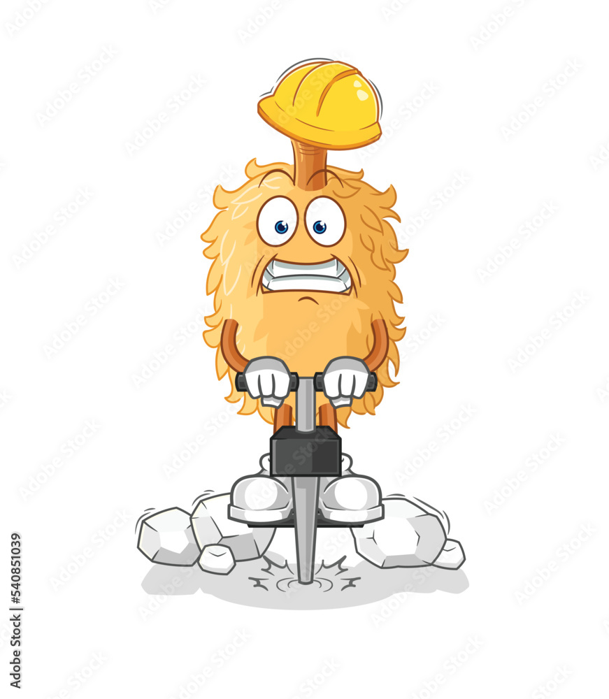 feather duster drill the ground cartoon character vector