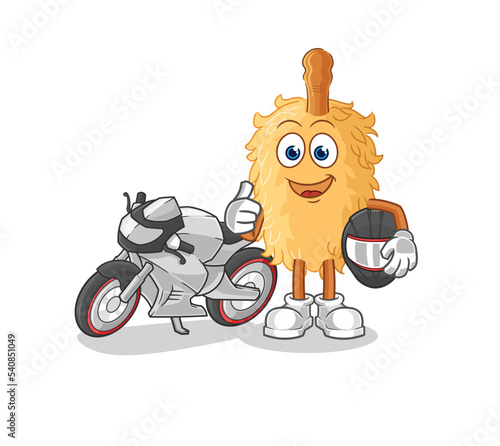 feather duster racer character. cartoon mascot vector