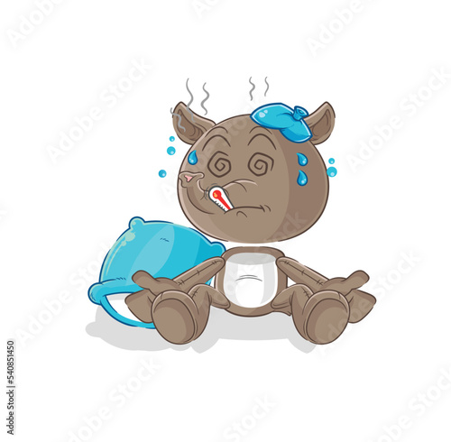 tapir sick vector. cartoon character