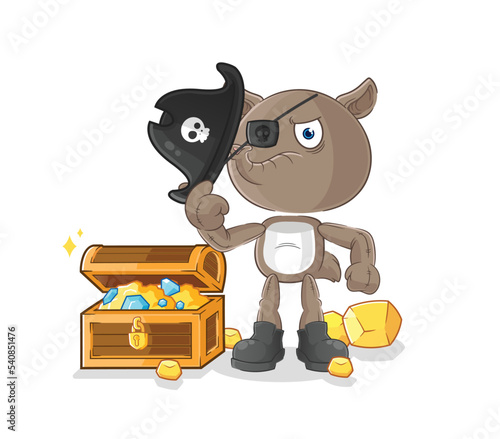 tapir pirate with treasure mascot. cartoon vector