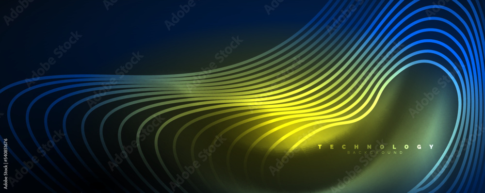 Techno neon wave lines, dynamic electric motion, speed concept. Templates for wallpaper, banner, background, landing page, wall art, invitation, prints Techno neon wave lines, dynamic electric motion, speed concept. Templates for wallpaper, banner, background, landing page, wall art, invitation, prints