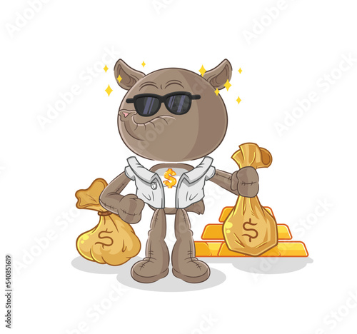 tapir rich character. cartoon mascot vector