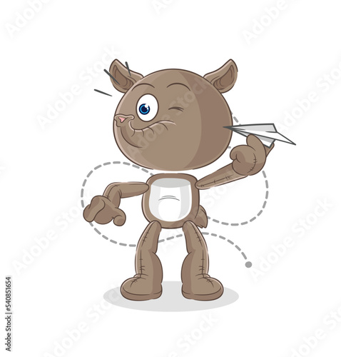 tapir with paper plane character. cartoon mascot vector