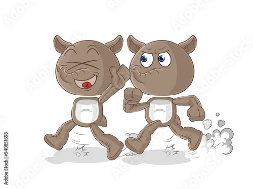 tapir play chase cartoon. cartoon mascot vector