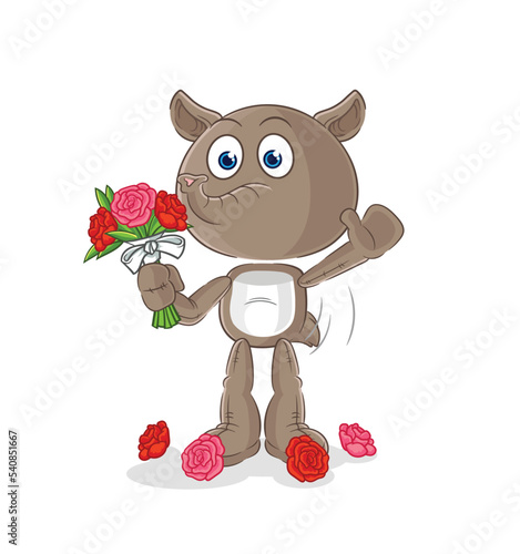tapir with bouquet mascot. cartoon vector