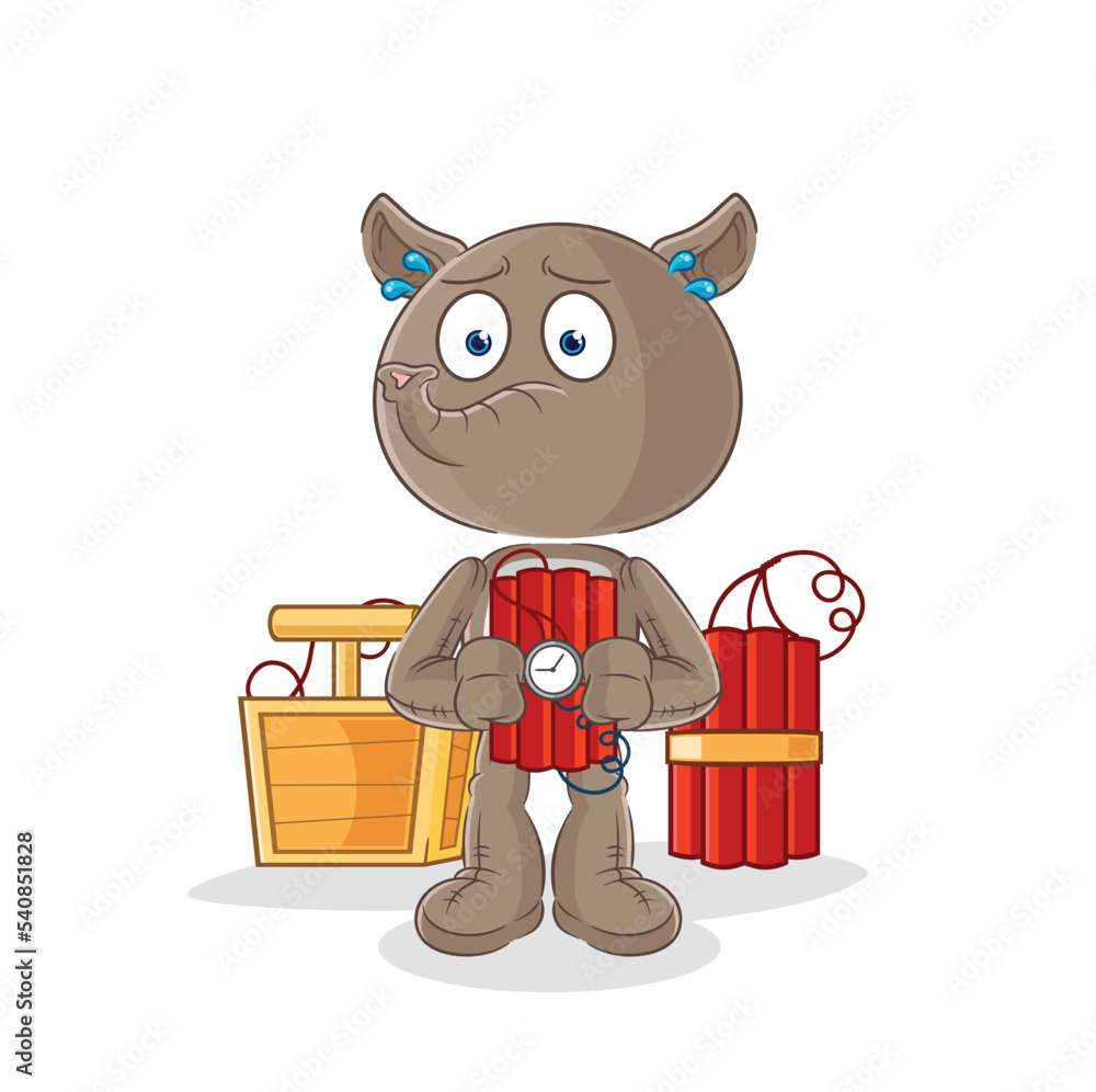 Fototapeta premium tapir holding dynamite character. cartoon mascot vector