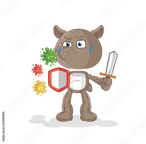 tapir against viruses cartoon. cartoon mascot vector