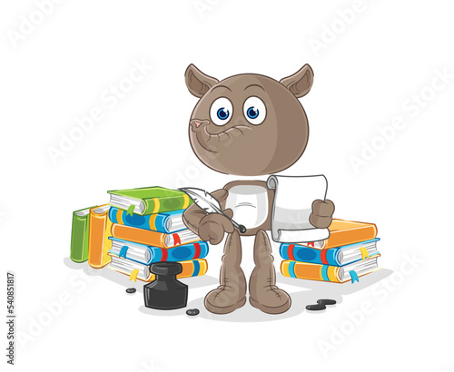 tapir writer vector. cartoon character