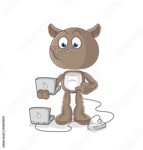 tapir with laptop mascot. cartoon vector