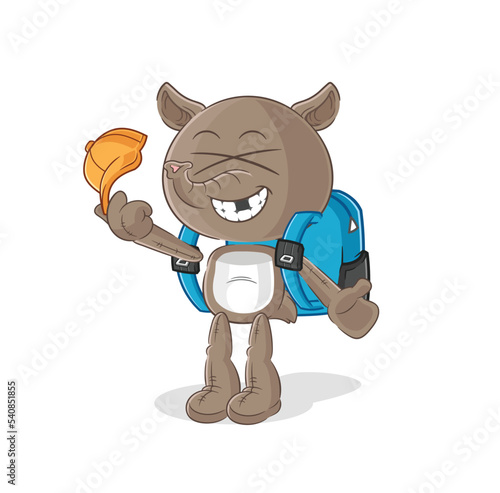 tapir goes to school vector. cartoon character