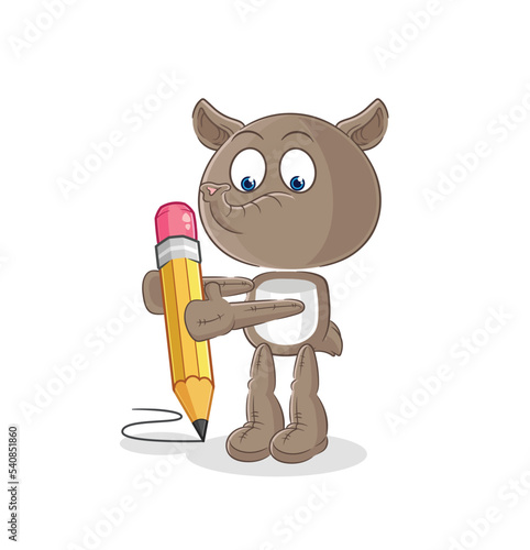 tapir write with pencil. cartoon mascot vector