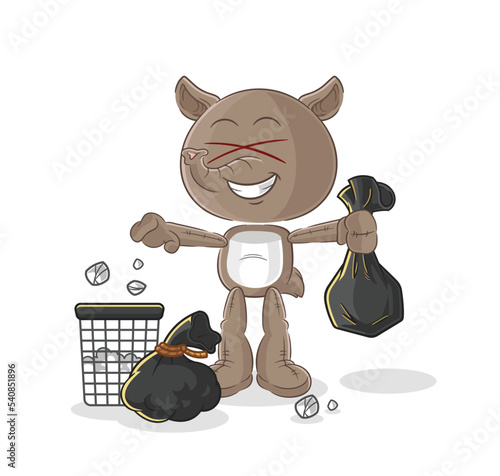 tapir Throw garbage mascot. cartoon vector