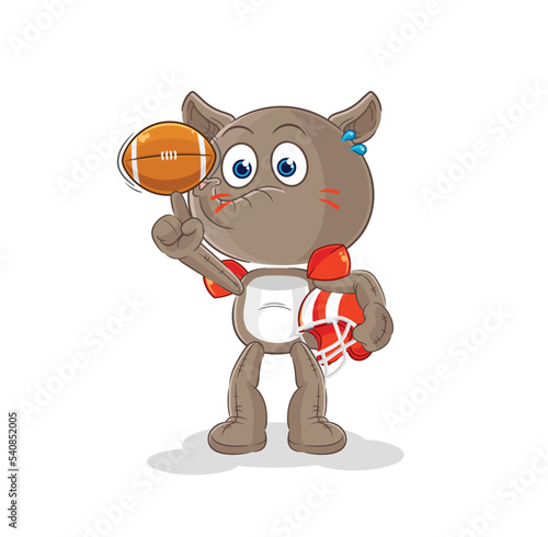 tapir playing rugby character. cartoon mascot vector