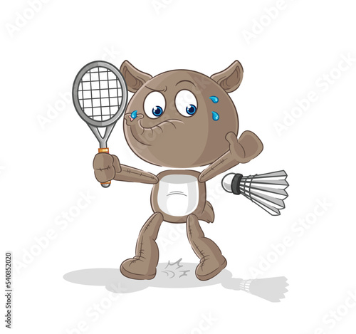 tapir playing badminton illustration. character vector
