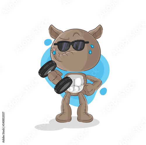 tapir lifting dumbbell vector. cartoon character