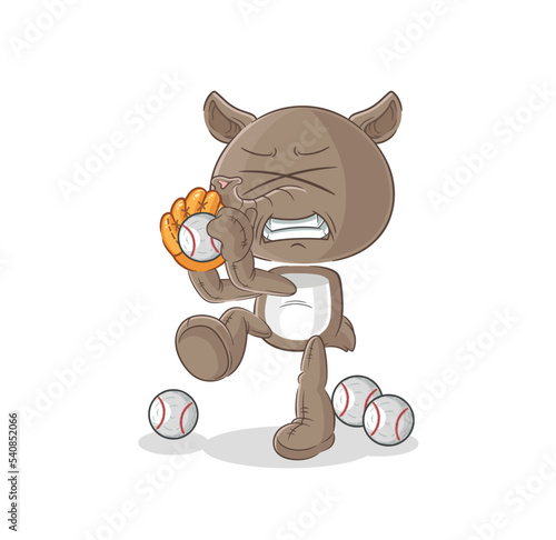 tapir baseball pitcher cartoon. cartoon mascot vector