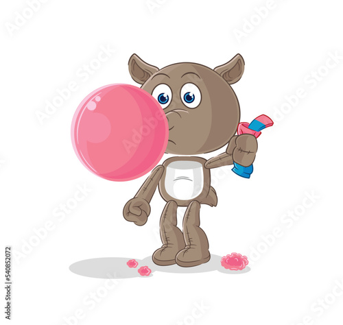 tapir chewing gum vector. cartoon character
