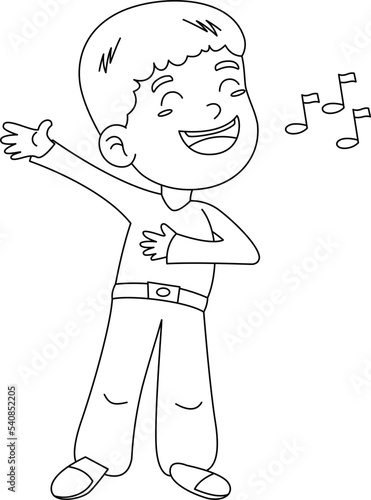 a vector illustration of the boy sing a song for painting