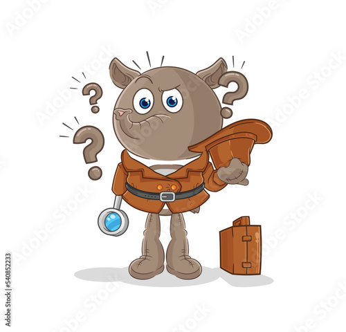 tapir detective vector. cartoon character
