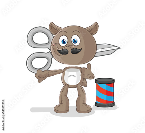 tapir barber cartoon. cartoon mascot vector