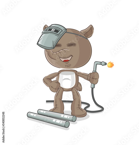 tapir welder mascot. cartoon vector
