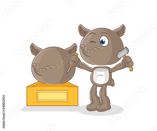 tapir sculptor character. cartoon mascot vector