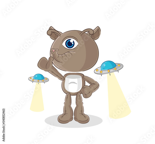 tapir alien cartoon mascot vector