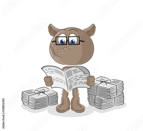 tapir read newspaper cartoon. character vector