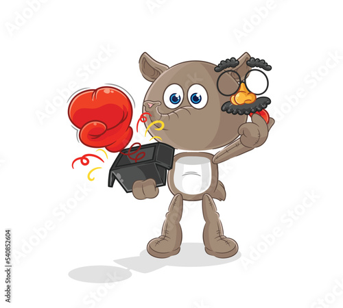 tapir prank glove in the box. cartoon mascot