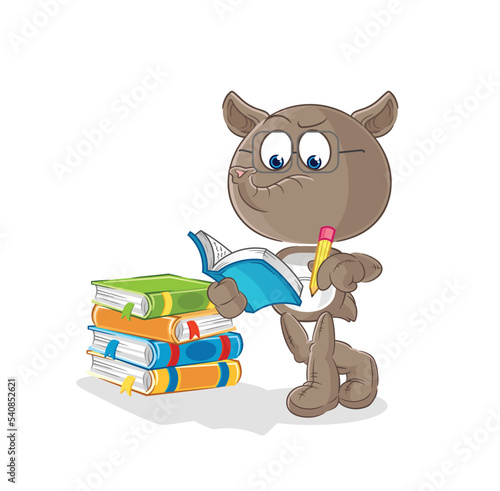 tapir studying mascot. cartoon vector