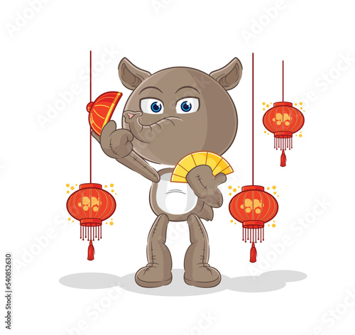 tapir Chinese with lanterns illustration. character vector