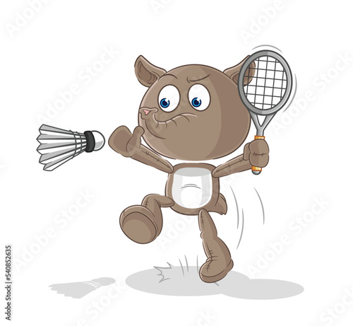 tapir smash at badminton cartoon. cartoon mascot vector