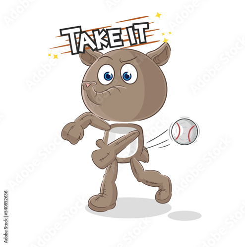 tapir throwing baseball vector. cartoon character