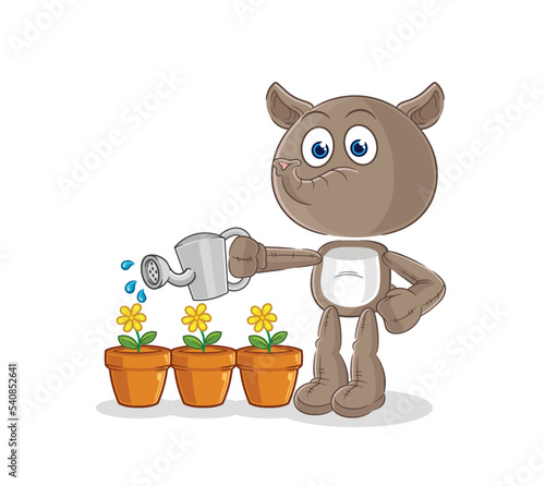 tapir watering the flowers mascot. cartoon vector