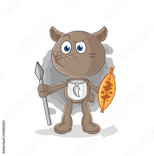 tapir african tribal fighter mascot. cartoon vector