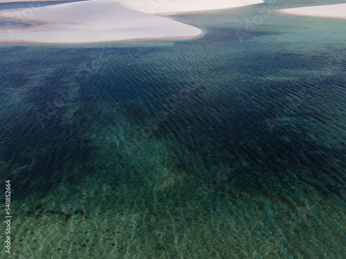 Drone view of lagoons with dunes , Lençois Maranhenses, Brazil 