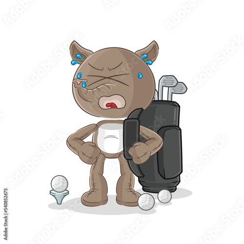 tapir with golf equipment. cartoon mascot vector