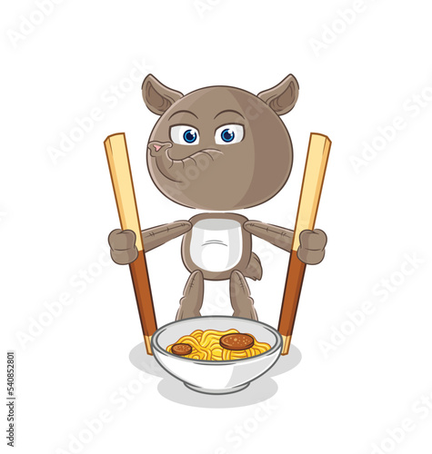tapir eat noodle cartoon. character mascot vector