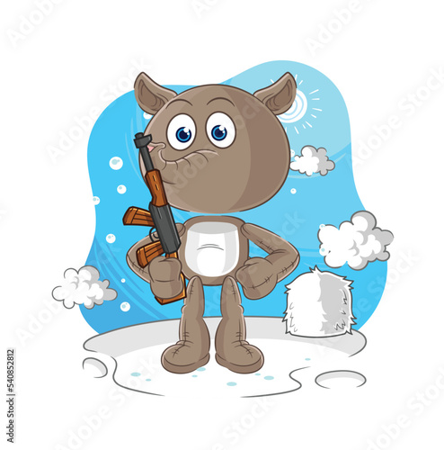 tapir soldier in winter. character mascot vector